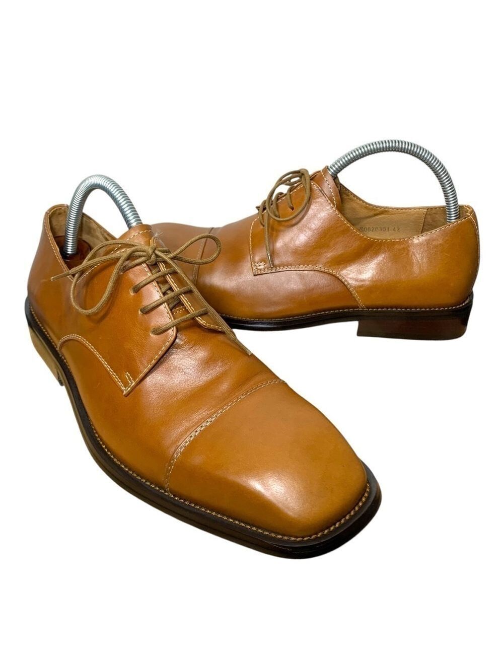 Enzo Tesoti Leather Derby Cap Toe Men Sz 42 Brown Cognac Lace up Oxford Hipster